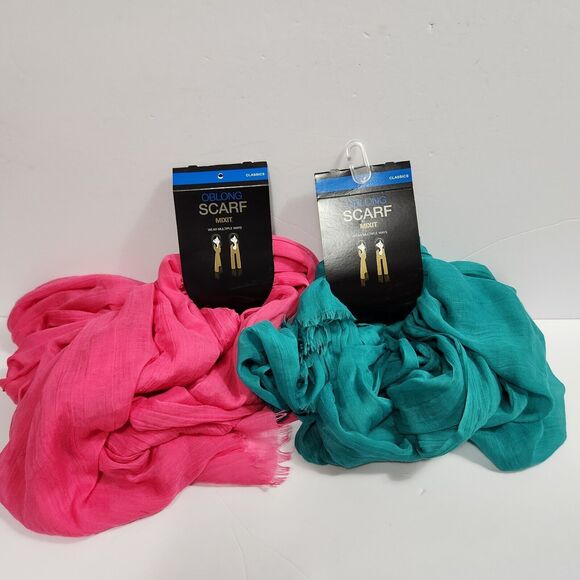 Fashion Scarf Thin Polyester  Colorful Pink Turquoise Oblong MIXIT Lot Of Two - Picture 8 of 9
